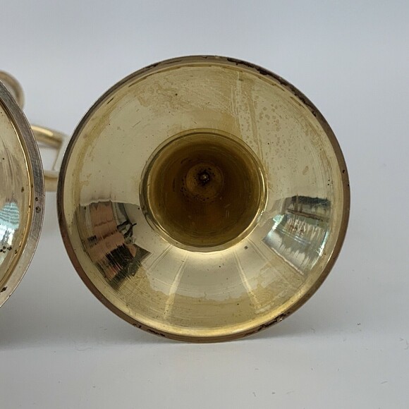 Vintage Brass Bugle Horn Trumpet Christmas Candlesticks Candle Holders Lot of 3 - Picture 7 of 11